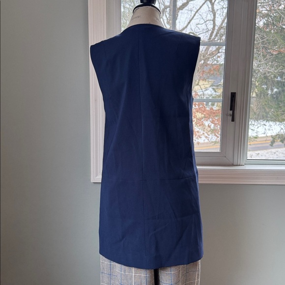 White House Black Market navy blue poly spandex long line open vest NWT SIZE 4 - Picture 5 of 11